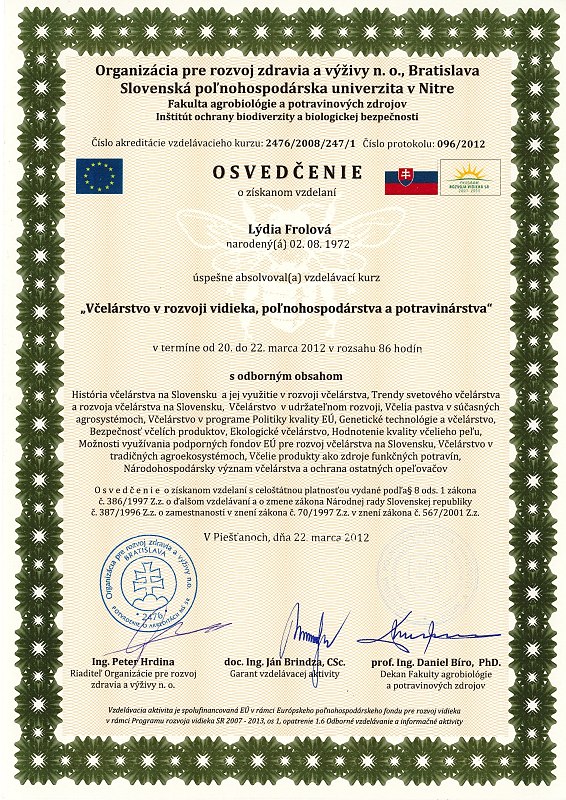 Certifikát Lýdia – Hirudoterapia 2